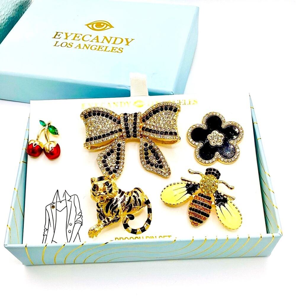 Eye Candy Gold and Black Brooch Set
